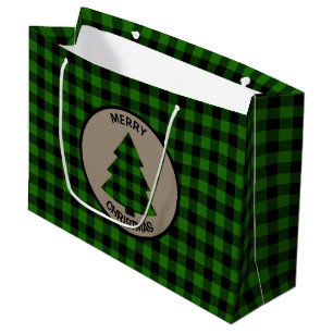 Buffle vert Plaid Christmas Tree Grand sac cadeau