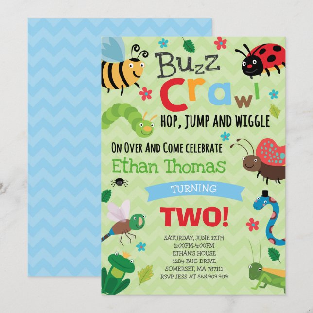 Bugs Birthday Invitation Boy Bugs Anniversaire (Devant / Derrière)