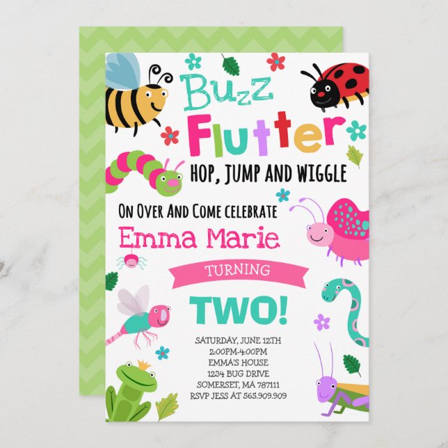 Bugs Birthday Invitation Girl Pink Bugs Party (Devant / Derrière)