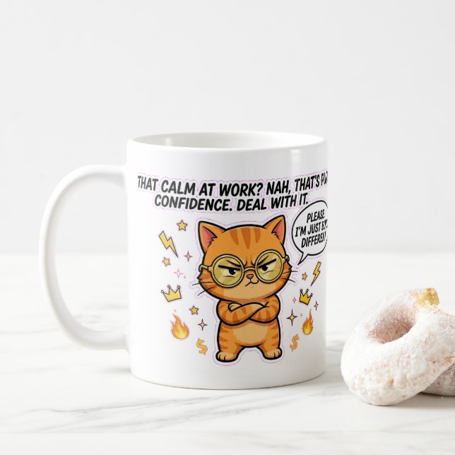 Built Different Confident Cat Funny Mug (Avec donut)