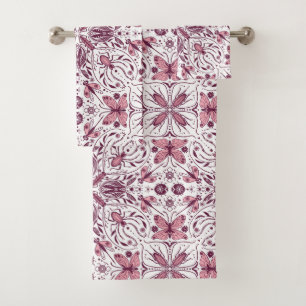 Buissons, magenta foncé et rose sur blanc