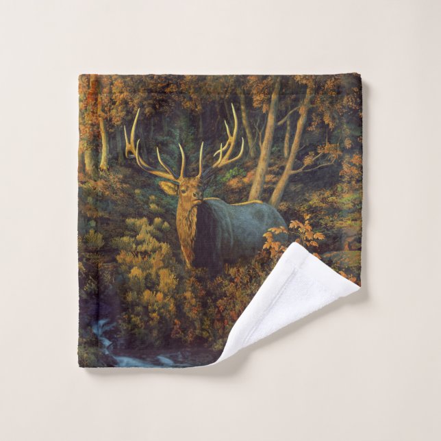 Bull Elk dans la forêt d'automne (Gant de toilette)