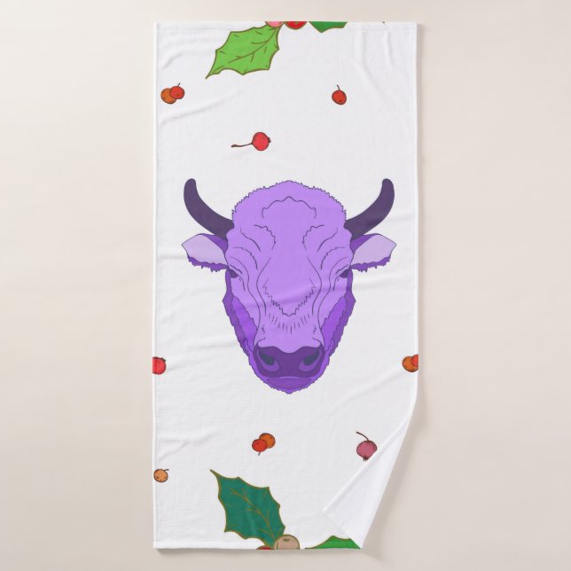 Bull, houx, mistletoe et baies. Le symbole o (Serviette de bain)
