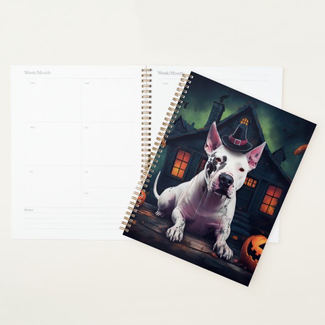 Bull Terrier Citrouille Halloween effroi (Devant avec enveloppe)