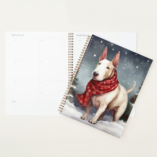 Bull Terrier dans la neige de Noël (Devant avec enveloppe)