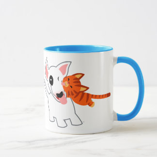 Bull-terrier de bande dessinée et tasse mignons de