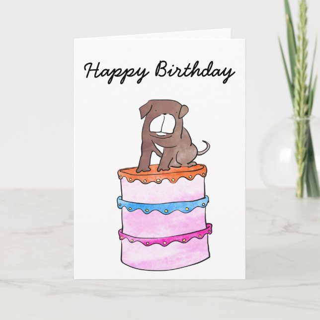 Bulldog avec carte d'anniversaire de gâteau (Devant)