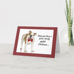 Bulldog avec Cravate de boue Carte de Noël en roug
