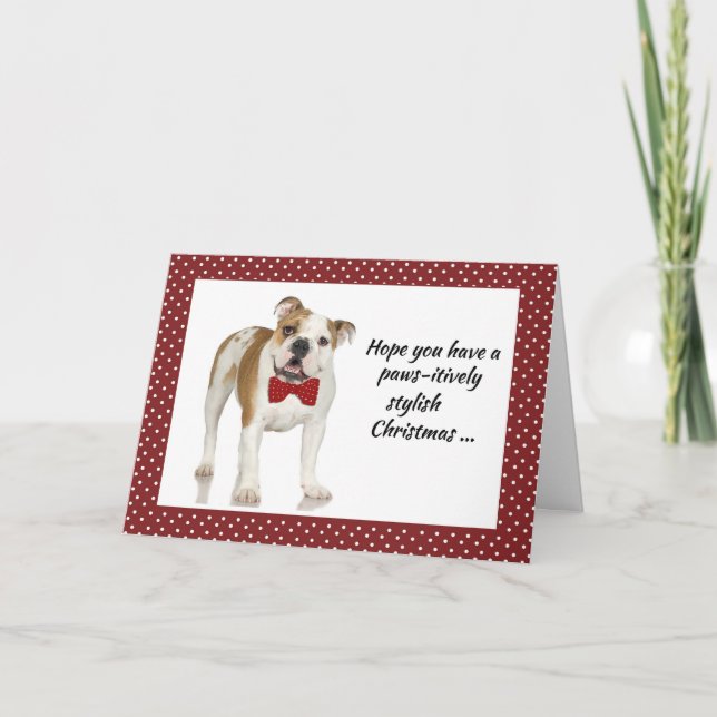 Bulldog avec Cravate de boue Carte de Noël en roug (Devant)