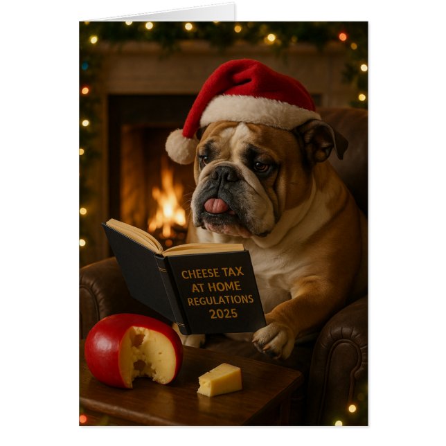 Bulldog 'Cheese Tax' Christmas card (Devant)