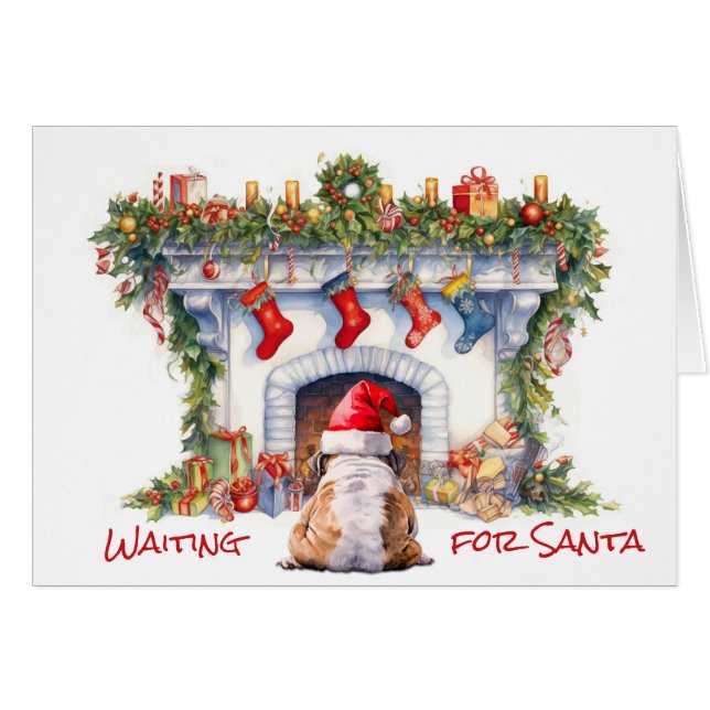 Bulldog en attente de la cheminée de Noël Père Noë (Devant horizontal)