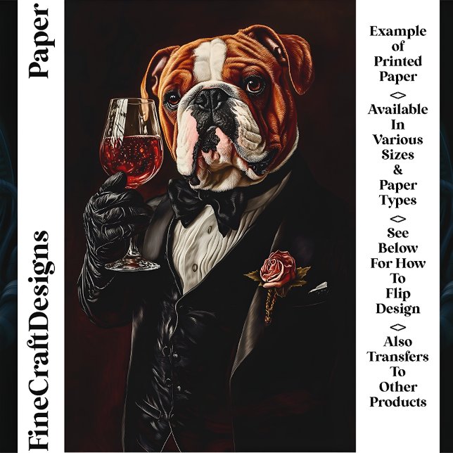 Bulldog In Tuxedo & Bow Cravate & Wine CR8 Papier  (Créateur téléchargé)