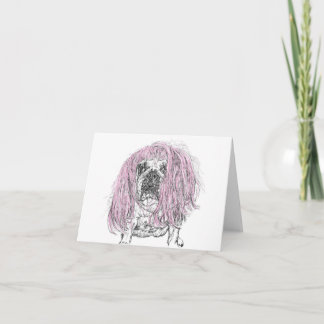 Bulldog Pink Wig Carte de la fête d'anniversaire