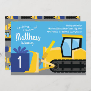 Bulldozer 1er anniversaire Invitations