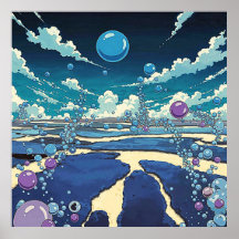 Bulle bleue Paysage Carré Poster Mur Art