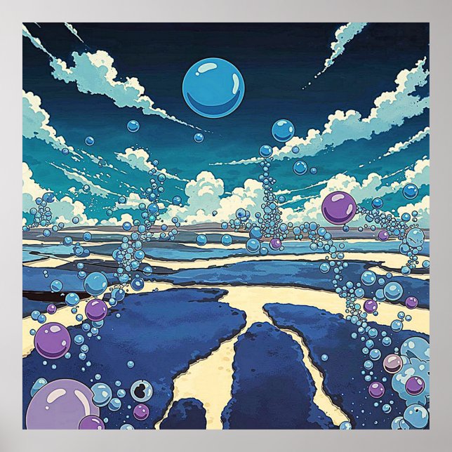 Bulle bleue Paysage Carré Poster Mur Art (Devant)