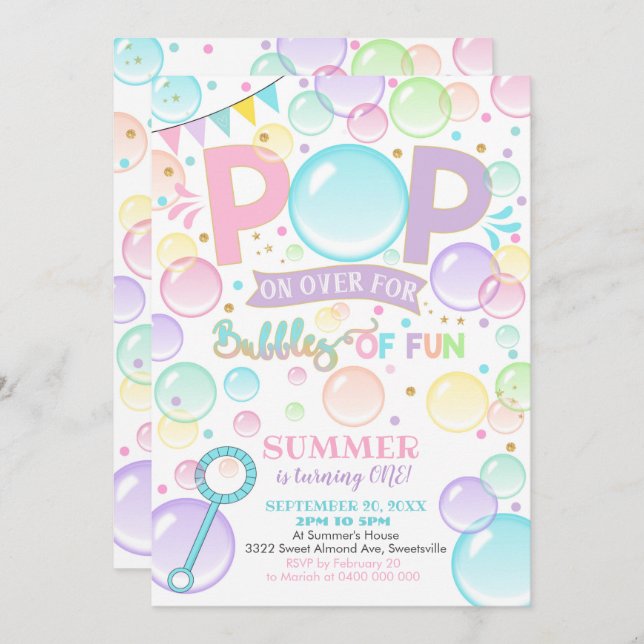 Bulles Anniversaire Invitation Bulles de Fun 1er (Devant / Derrière)