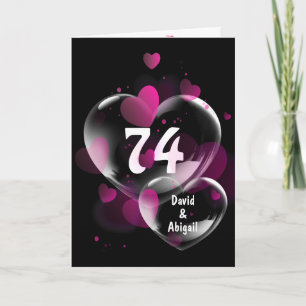 Bulles de cœur pour le 74e anniversaire sur carte