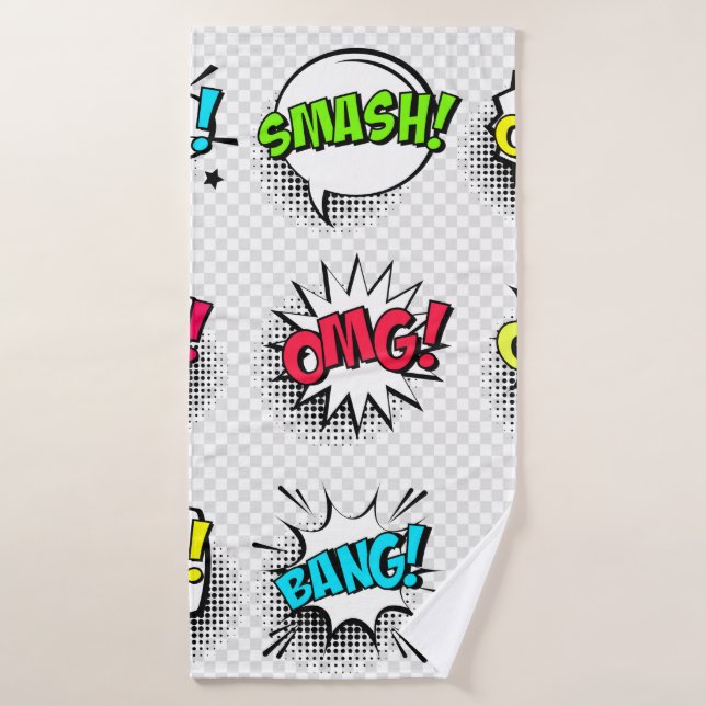 Bulles de discours comiques avec ombre et texte mi (Serviette de bain)