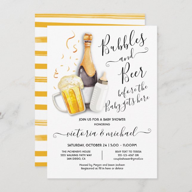 Bulles et invitation au Baby shower de la bière (Devant / Derrière)