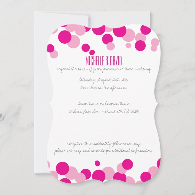 Bulles roses et blanches Confetti Invitations de m (Devant)