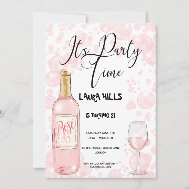 Bulles roses Invitation Anniversaire (Devant)