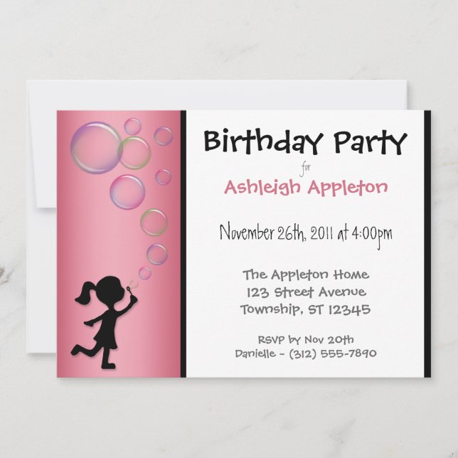 Bulles soufflantes rose Invitations d'anniversaire (Devant)