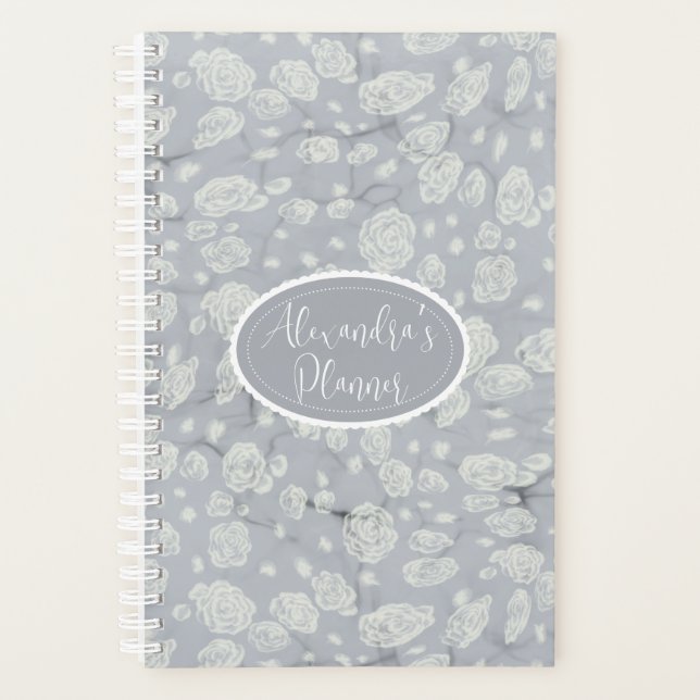 Bullet Journal Calmant Bleu Poussiéreux avec Roses (Devant)