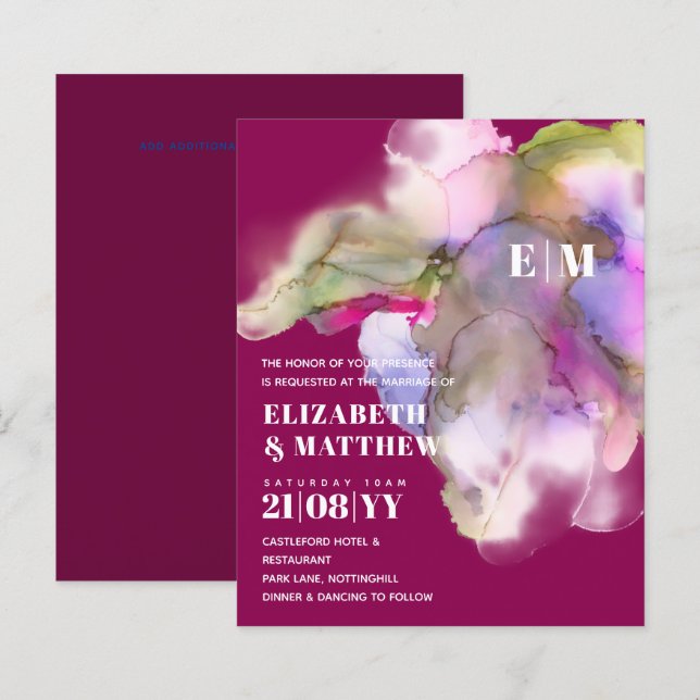BULLETIN BUDGET Technicolor Aquarelle Mariage Invi (Devant / Derrière)