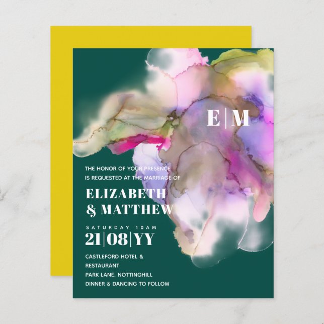 BULLETIN BUDGET Technicolor Aquarelle Mariage Invi (Devant / Derrière)