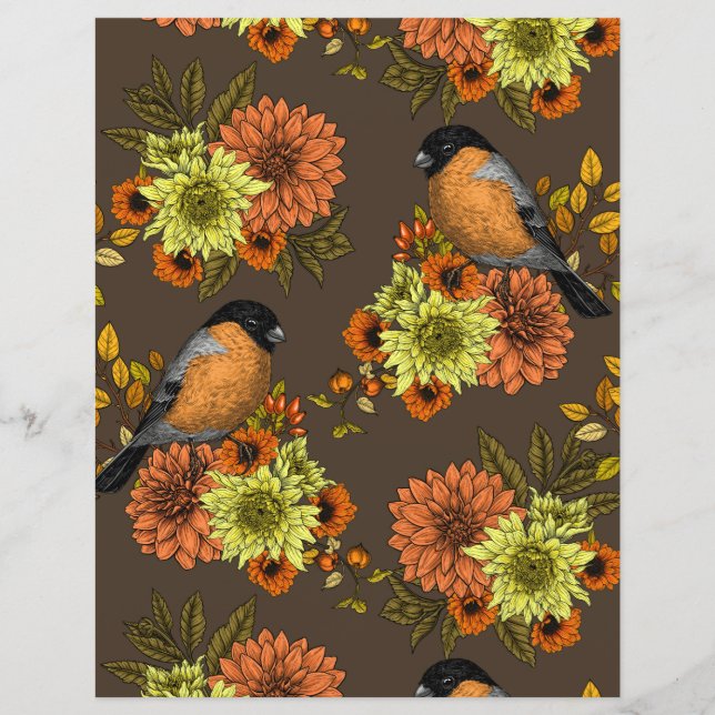 Bullfinch on autumn floral (Devant)