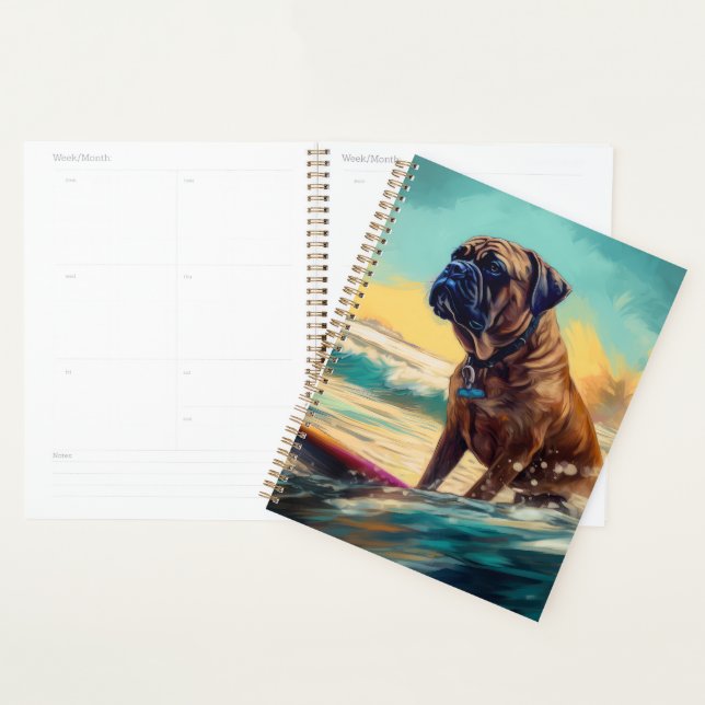 Bullmastiff Beach Surfing Peinture (Devant avec enveloppe)
