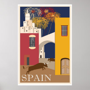 Bulls Espagne Running Festival Poster Vintage voya