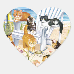 Bum de plage Kittens Stickers Coeur