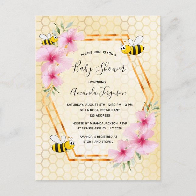 Bumble abeille nid d'abeille invitation baby showe (Devant)