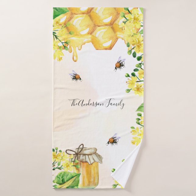 Bumble abeilles miel fleurons jaunes monogramme (Serviette de bain)
