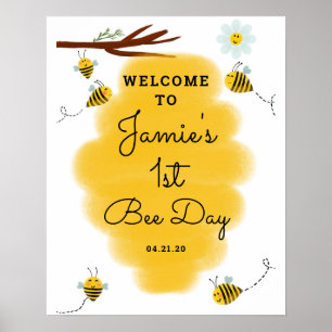 Bumble Bee 1st Birthday Party Affiche de bienvenue