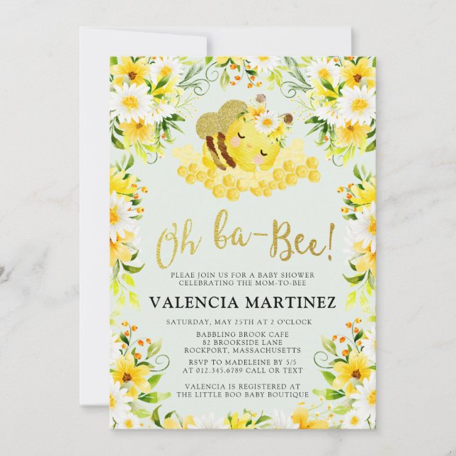 Bumble Bee Baby shower Invitation Flower (Devant)