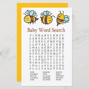 Bumble Bee Baby shower Word Recherche Jeu