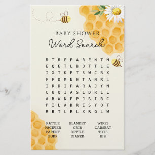 Bumble Bee Baby shower Word Recherche Jeu