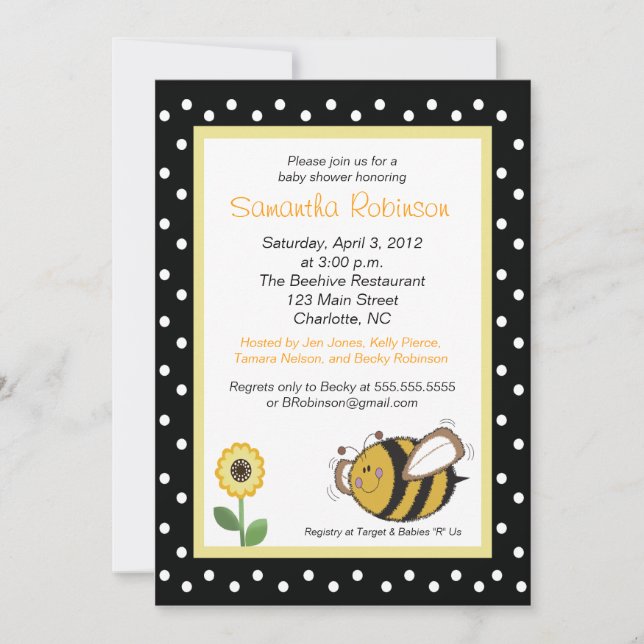 Bumble Bee Buzz Invitation Baby shower 5x7 (Devant)