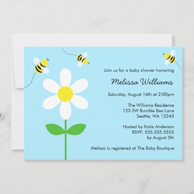 Bumble Bee Daisy Invitations De Douche Bébé (Devant)