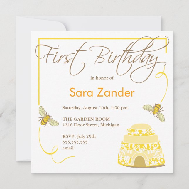 Bumble Bee First Bithday Invitation (Devant)