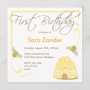 Bumble Bee First Bithday Invitation