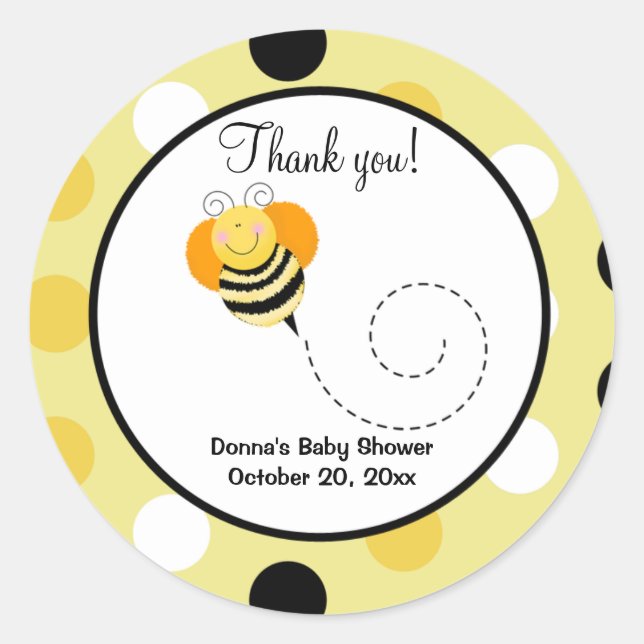 Bumble Bee Hop Bee Sticker Faveur Rond - Polkadot (Devant)