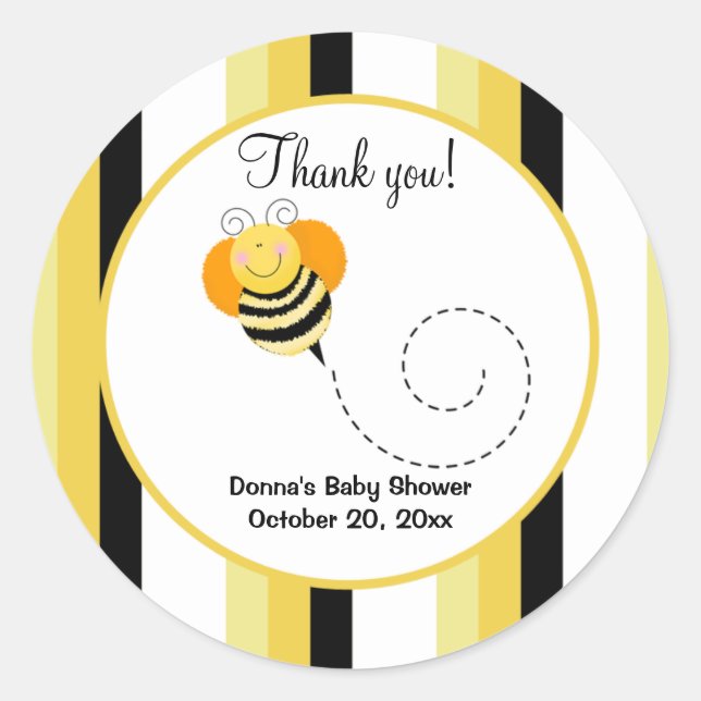 Bumble Bee Hop Bee Sticker Faveur Rond - Striped (Devant)