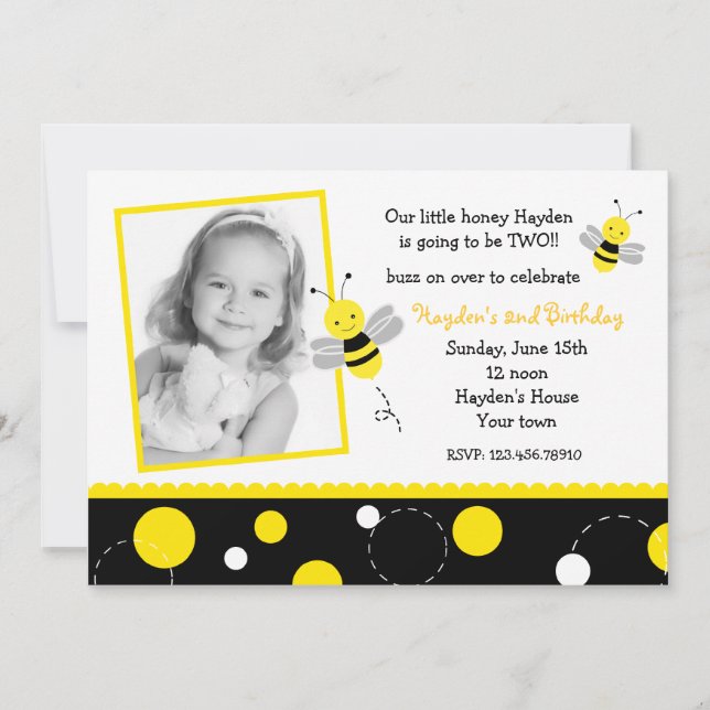 Bumble Bee Photo Invitations à la fête d'anniversa (Devant)