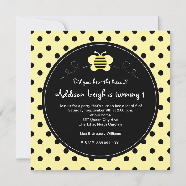 Bumble Bee Pois - Invitation d'anniversaire (Devant)
