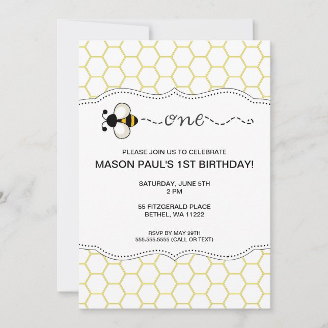 Bumble Bee Premier anniversaire invitation ONE (Devant)