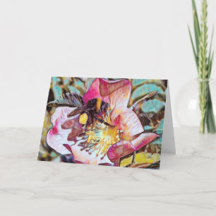 Bumble Bee Sur La Peinture À L'Huile Rose Carte An